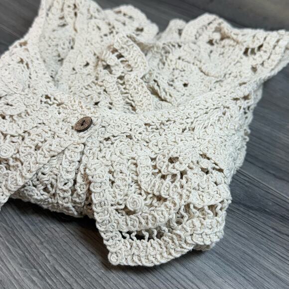 Crocheted Sleeveless Top Size S Cottagecore Beachy Bohemian Coconut Girl Retro - Picture 12 of 16